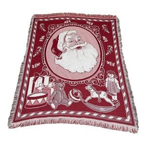 Santa Claus American Weavers Red Jolly St Nick Tapestry Vintage Throw Blanket